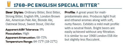 Wyeast 1768 PC English Special Bitter info