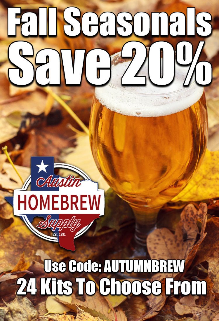 Get 20% Off Fall Seasonal Beer Kits when you enter promo code AUTUMNBREW at checkout.  Some exclusions apply.