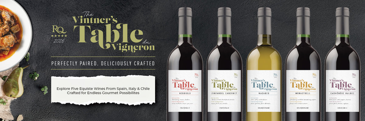 Wine bottles from 'The Vinner's Table' with a dark background