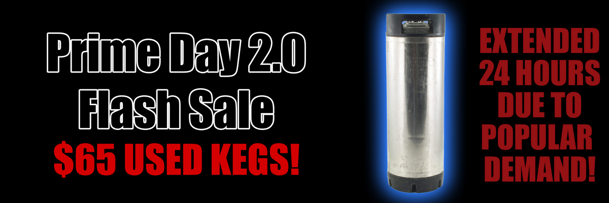 Promotional banner for Prime Day 2.0 Extended Due to Popular Demand! Flash Sale with a used keg and extended sale information.