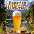Glass of Bavarian Hefeweizen beer with mountain and lake background