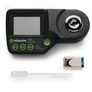 Milwaukee MA884 digital refractometer shown with included 9V battery and plastic pipette