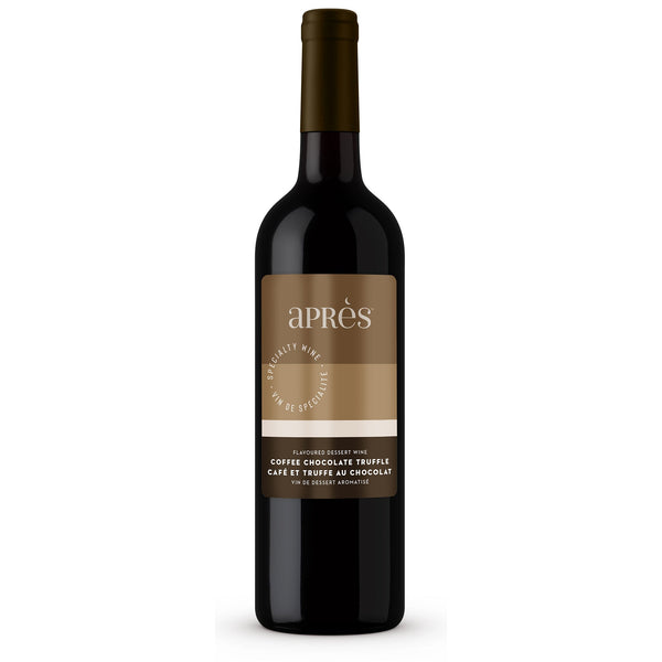 Bottle of Après Coffee Chocolate Truffle dessert wine on a white background