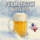 Mug of Permafrost White IPA with snowflakes and 'Austin Homebrew Supply' logo.