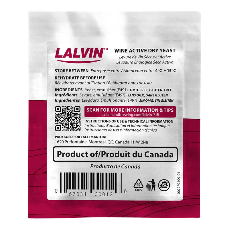 Back of Lalvin EC-1118 wine yeast packaging