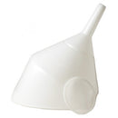 White plastic funnel with screen on a white background