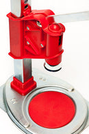 Red and silver corker with a circular red component on a white background