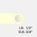 Drawing of tubing with the following text: internal diameter half an inch, outer diameter three quarters of an inch